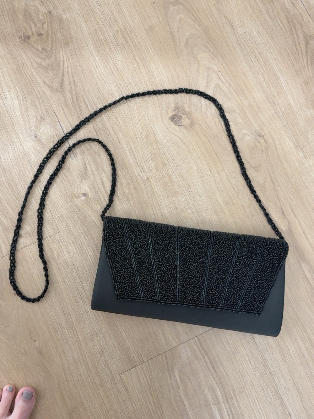 Black Beaded Envelope Crossbody Bag